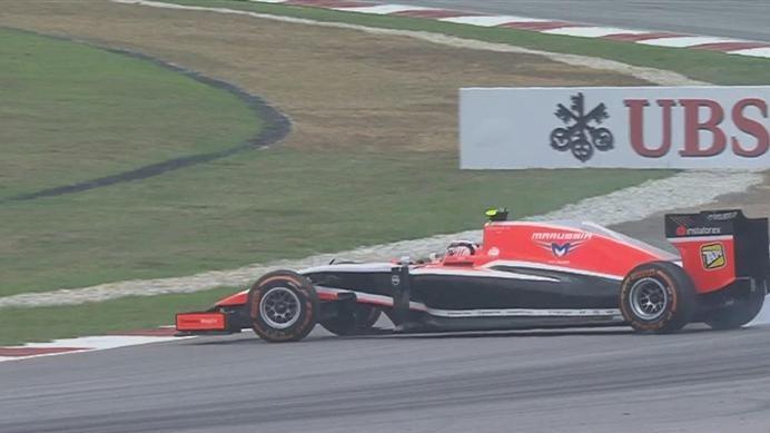 Max Chilton spins his Marussia after five minutes of second practice. © FOWC Ltd.