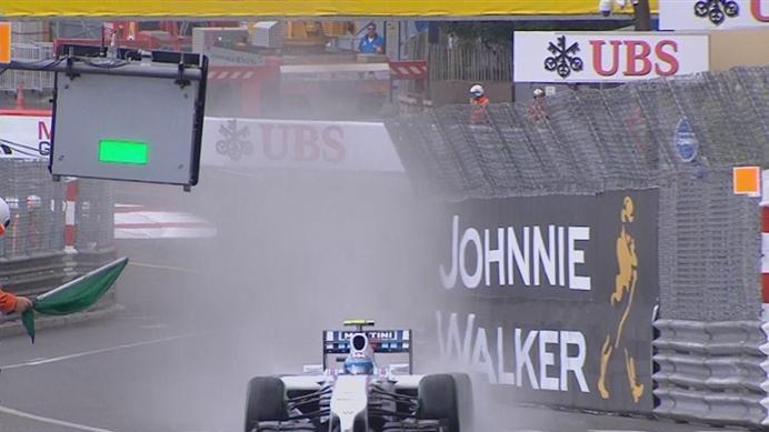 Williams' Valtteri Bottas is the first man to venture out to experience the wet and slippery conditions in FP2. © FOWC Ltd