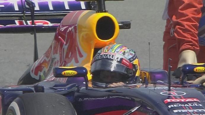Sebastian Vettel is forced to stop his Red Bull on track for the second time this weekend at the start of Q3, bringing out the red flags. © FOWC Ltd