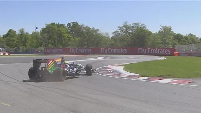 Sauber's Sergio Perez is the third driver in quick succession to spin on the entry to Turn 8, following Caterham's Marcus Ericsson and Lotus's Romain Grosjean. © FOWC Ltd.