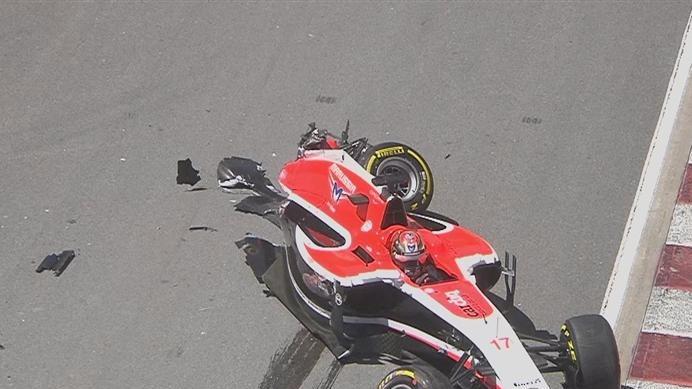 The remains of Jules Bianchi's Marussia, following his collision with team mate Max Chilton at Turn 4. © FOWC Ltd