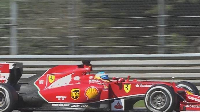 Ferrari's Fernando Alonso is the first driver out on the medium compound tyre and vaults into second, to the delight of the tifosi. © FOWC Ltd