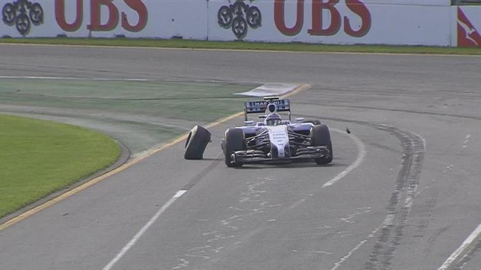 Williams' Valterri Bottas hits the wall and loses a tyre bringing out the safety car on lap 12, starting a flurry of pit stops. © FOWC Ltd