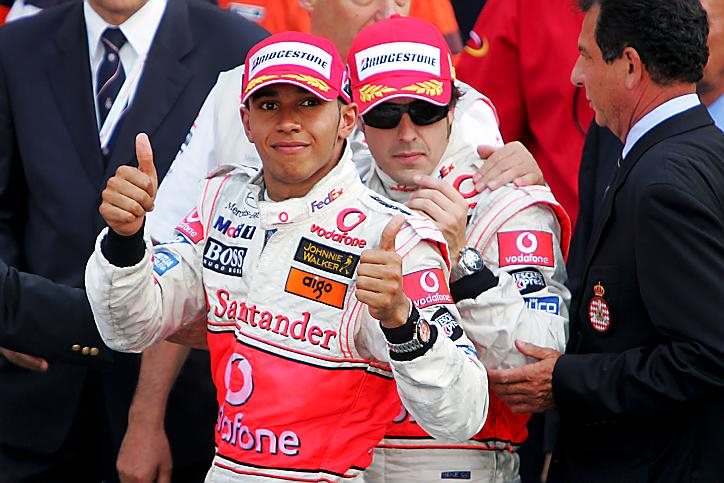 Lewis Hamilton (GBR) Mclaren MP4-22 and Fernando Alonso (ESP) McLaren in parc Ferme Formula One World Championship, Rd 5, Monaco Grand Prix, Race, Monte-Carlo, Monaco, Sunday, 27 May 2007. © Sutton Images