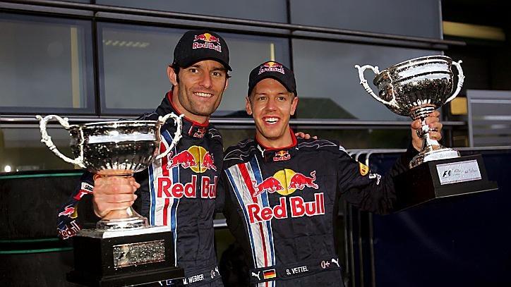Mark Webber (AUS) Red Bull Racing and Sebastian Vettel (GER) Red Bull Racing celebrate 1-2 finish. Formula One World Championship, Rd 3, Chinese Grand Prix, Race Day, Shanghai, China, Sunday, 19 April 2009