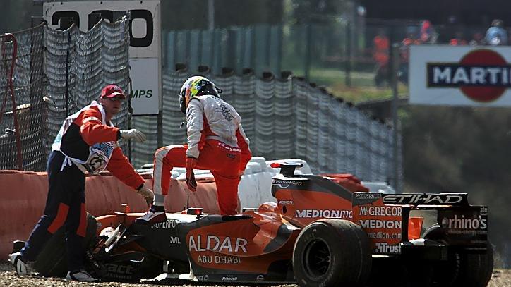 Adrian Sutil (GER) Spyker F8-VII crashes. Formula One World Championship, Rd 14, Belgian Grand Prix, Practice Day, Spa-Francorchamps, Belgium, Friday, 14 September 2007