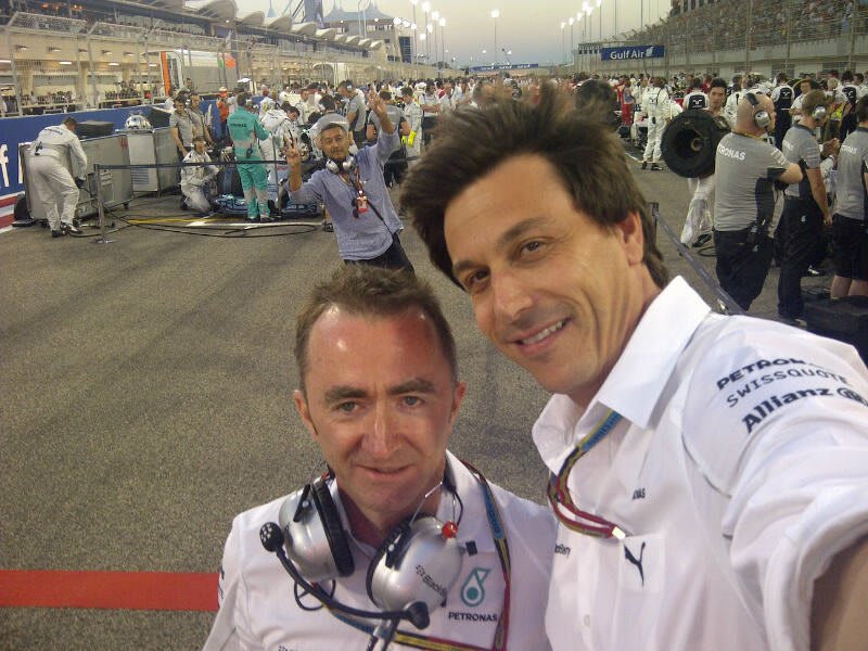 Mercedes' Toto Wolff took this photo for the Zoom charity auction. He says: “It's a selfie from the most dramatic race of the year, Bahrain, and has a rather prominent photobomber - the promoter of the Malaysian GP!” © Zoom