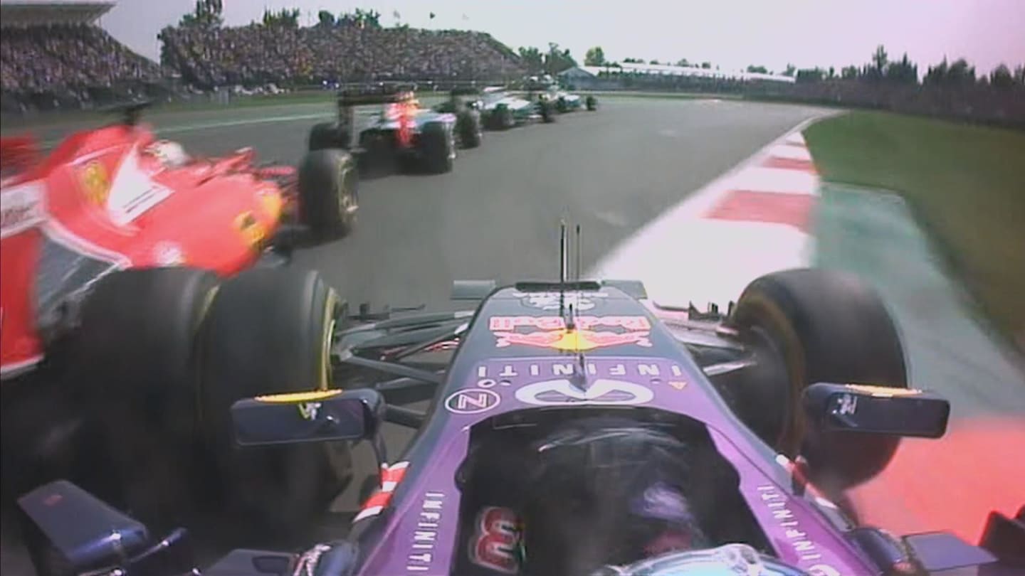 Contact between Vettel and Ricciardo resulting in Vettels puncture