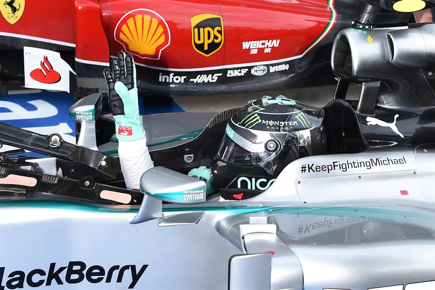 Pole sitter Nico Rosberg (GER) Mercedes AMG F1 W05 celebrates in parc ferme. Formula One World Championship, Rd15, Japanese Grand Prix, Qualifying, Suzuka, Japan, Saturday, 4 October 2014 © Sutton Images. No reproduction without permission