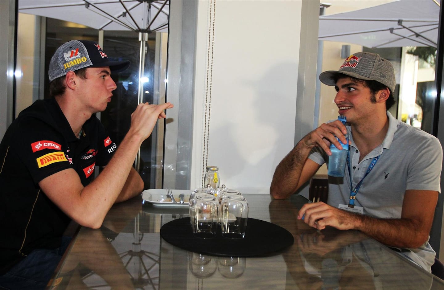 (L to R): Max Verstappen (NDL) Scuderia Toro Rosso and Carlos Sainz Jr (ESP). Formula One World Championship, Rd19, Abu Dhabi Grand Prix, Race, Yas Marina Circuit, Abu Dhabi, UAE, Sunday, 23 November 2014