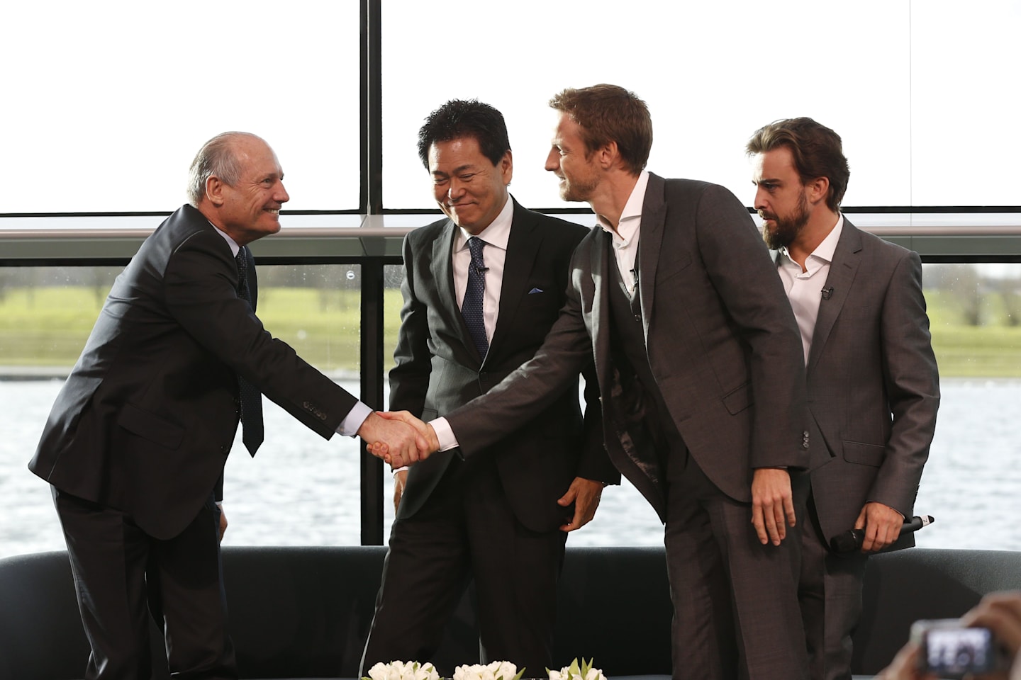 McLaren 2015 driver announcement - Ron Dennis, Arai-San, Fernando Alonso, Jenson Button © McLaren