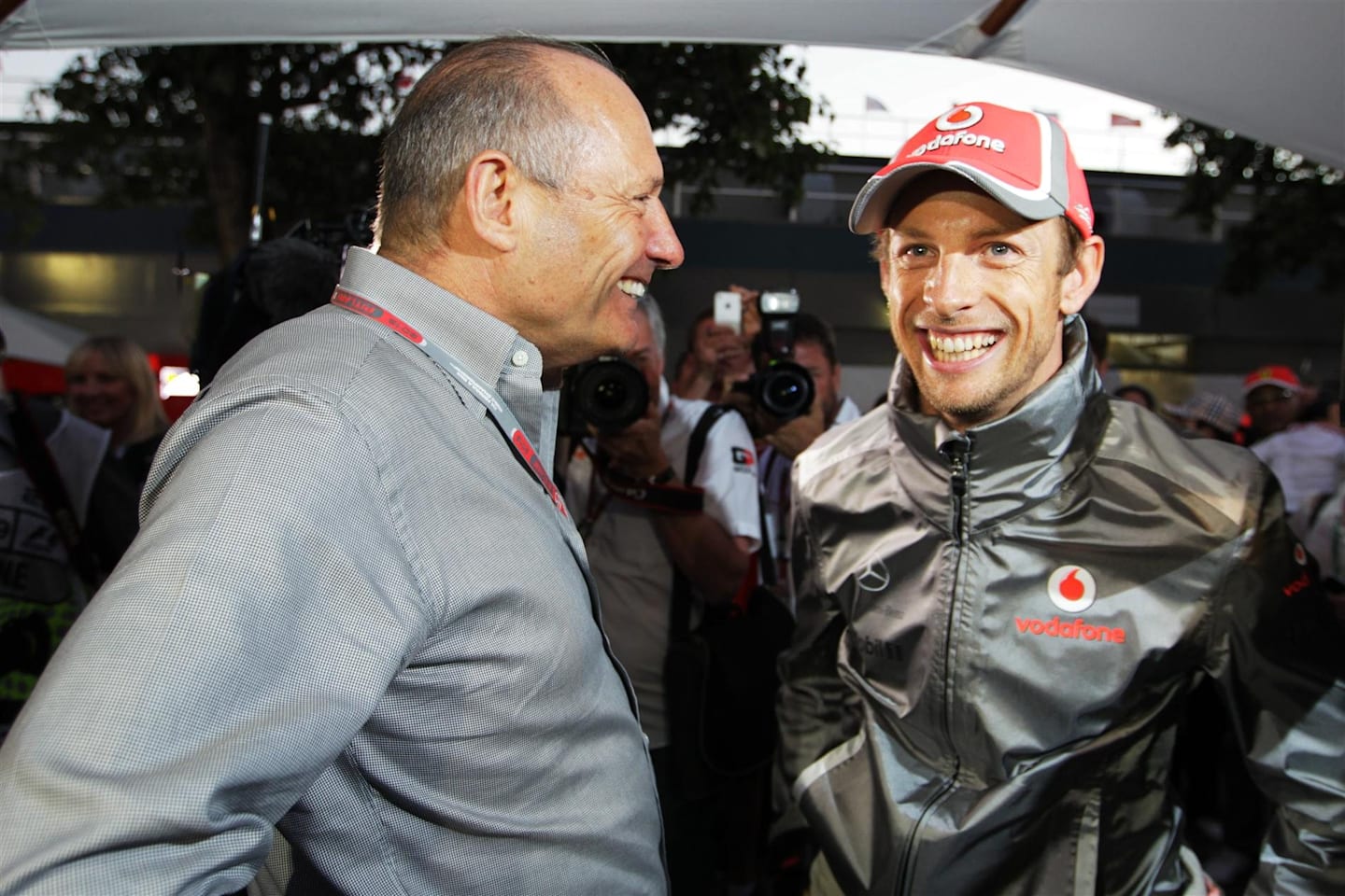  L-R: Ron Dennis (GBR) McLaren Executive Chairman with Jenson Button (GBR) McLaren. Formula One World Championship, Rd1, Australian Grand Prix, Race, Albert Park, Melbourne, Australia, Sunday, 18 March 2012. © Sutton Images