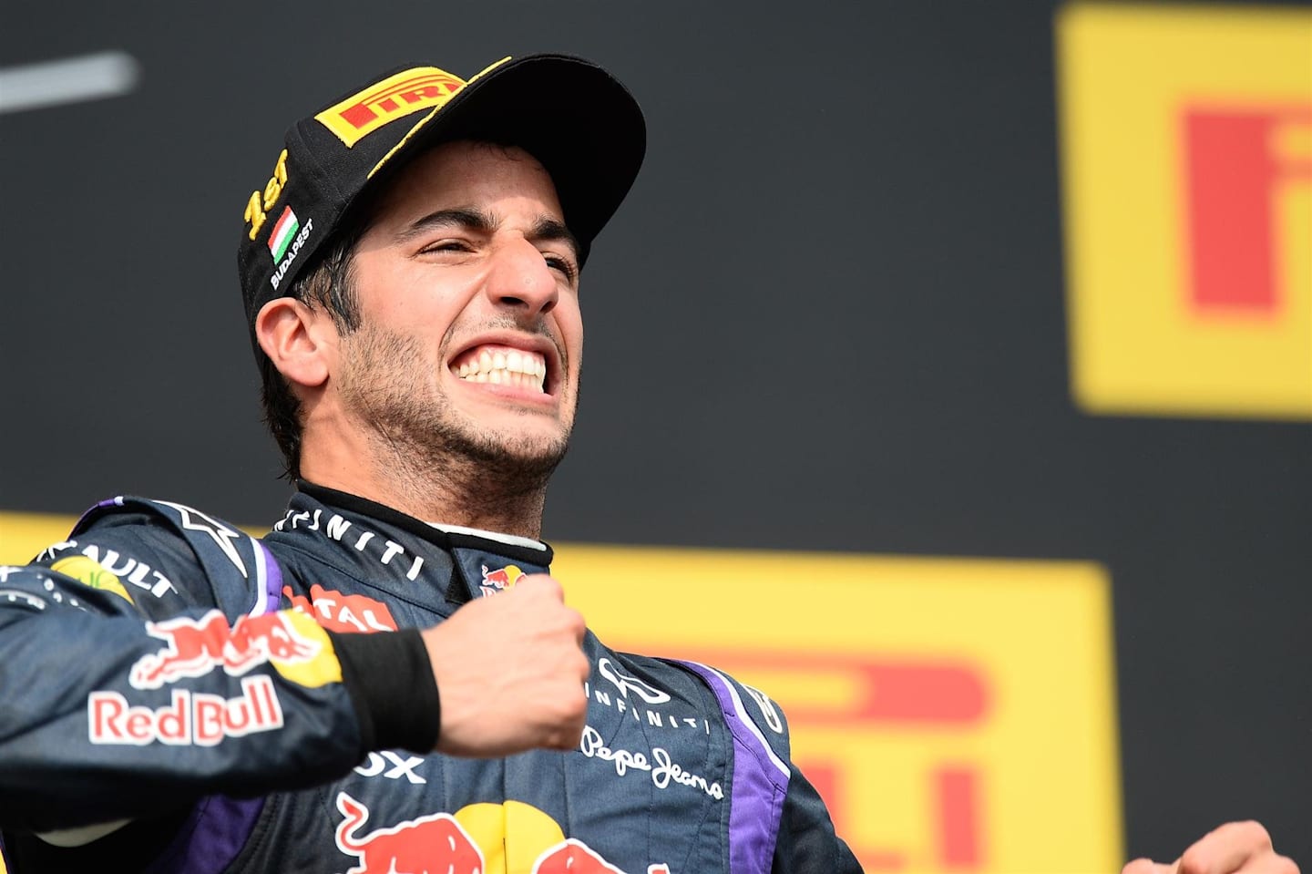 Race winner Daniel Ricciardo (AUS) Red Bull Racing celebrates on the podium. Formula One World Championship, Rd11, Hungarian Grand Prix, Race Day, Hungaroring, Hungary. Sunday, 27 July 2014. © Sutton Images