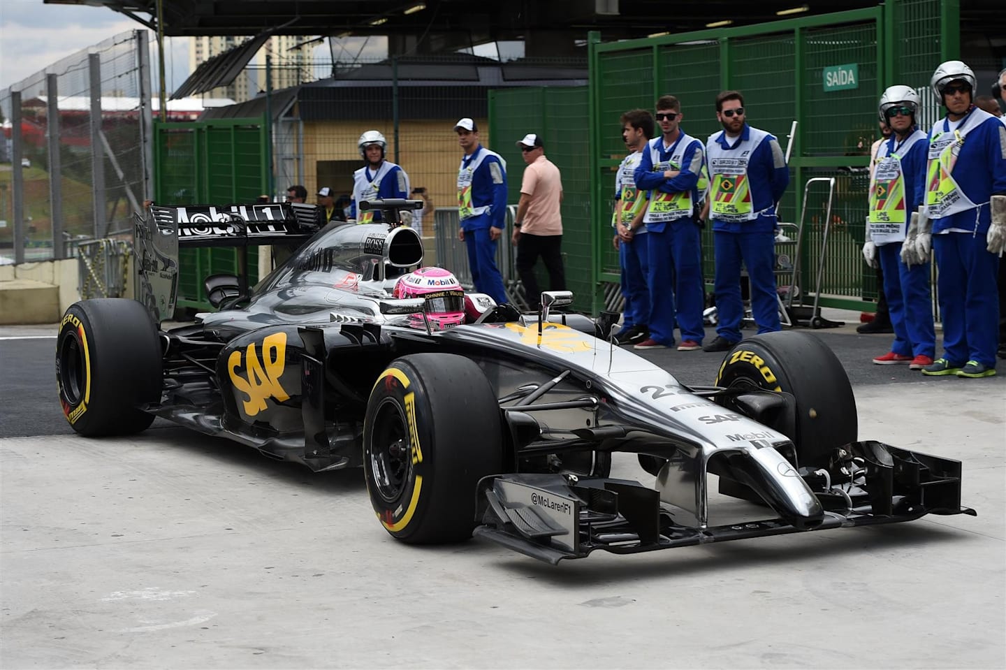 Jenson Button (GBR) McLaren MP4-29 in parc ferme. Formula One World Championship, Rd18, Brazilian Grand Prix, Qualifying, Sao Paulo, Brazil, Saturday, 8 November 2014