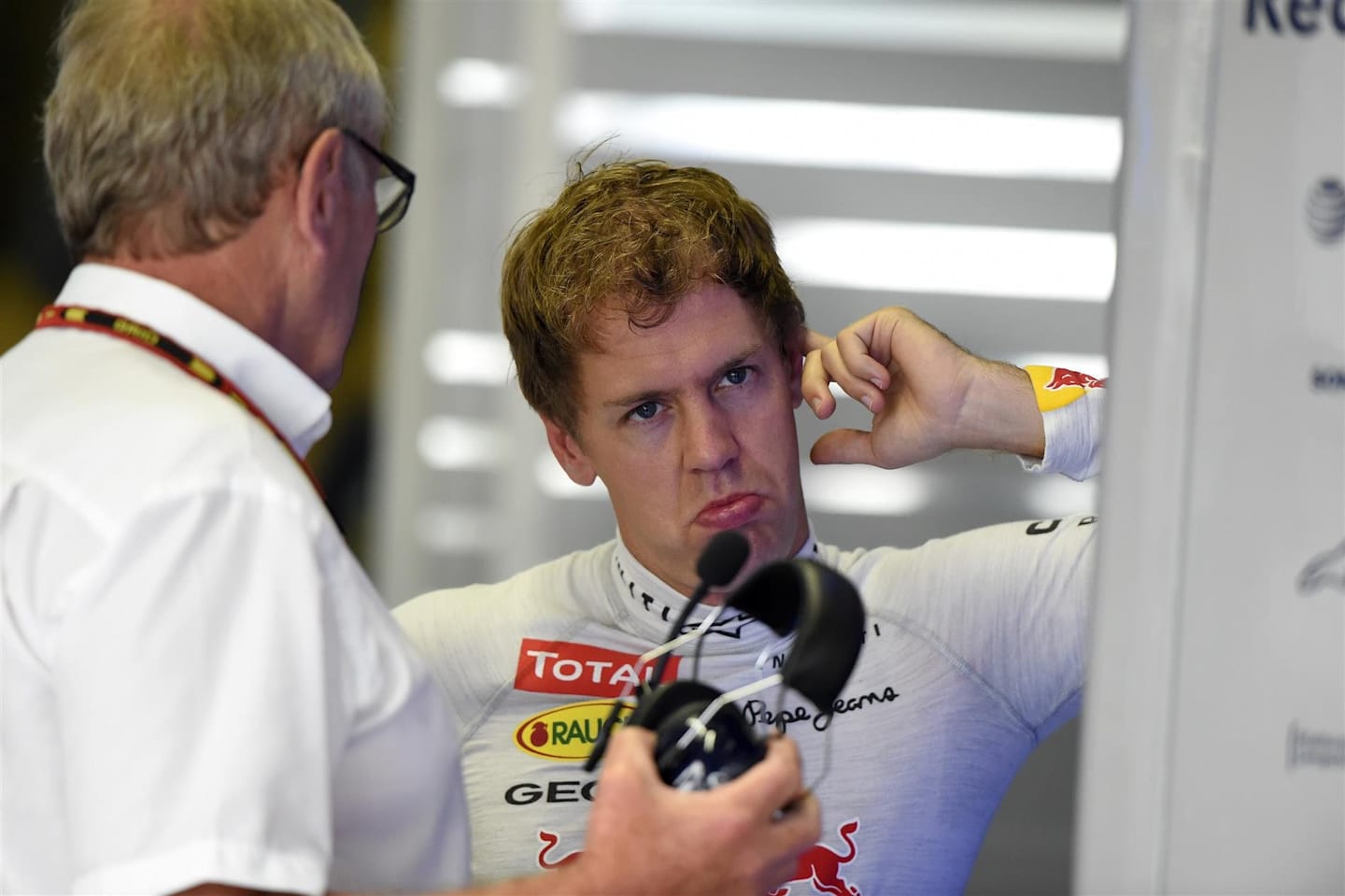 Sebastian Vettel (GER) Red Bull Racing and Dr Helmut Marko (AUT) Red Bull Motorsport Consultant. Formula One World Championship, Rd18, Brazilian Grand Prix, Practice, Sao Paulo, Brazil, Friday, 7 November 2014