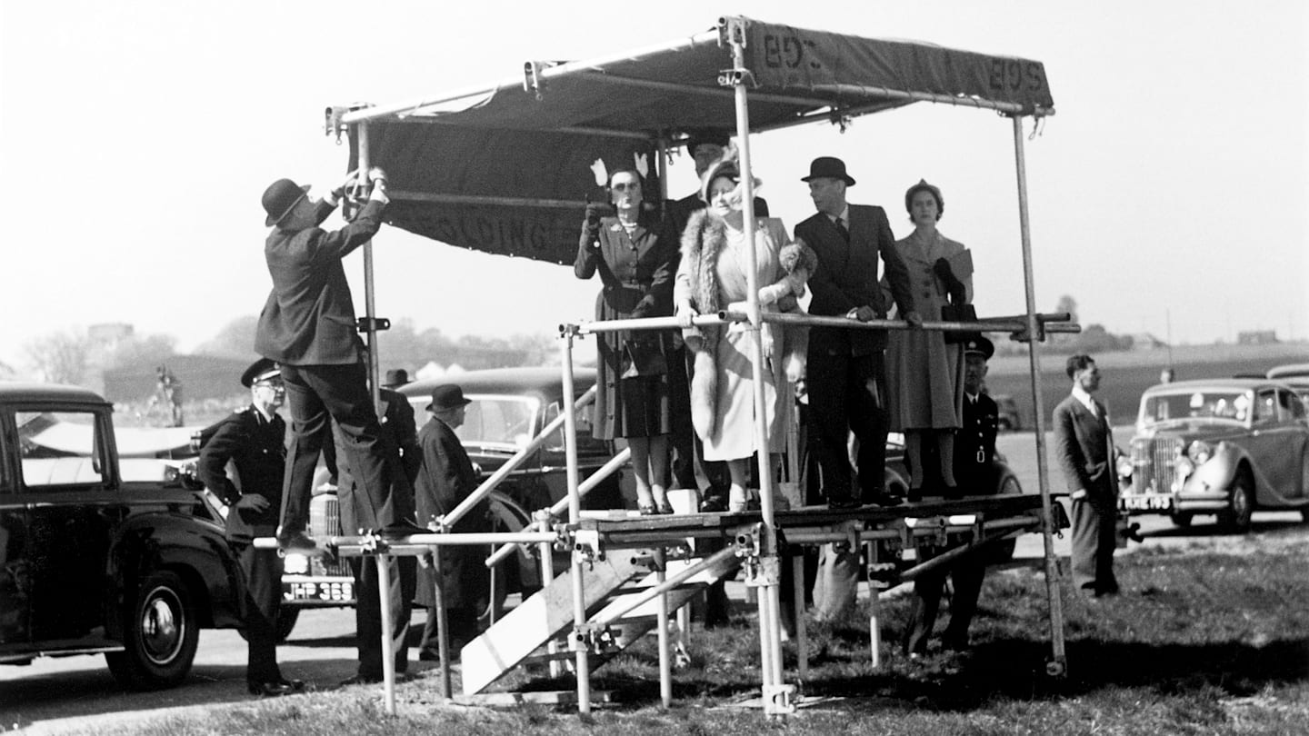 The Royal family watch on from the royal box. 1950 British Grand Prix
Silverstone, Great Britain. 13th May 1950.
World Copyright: LAT Photographic