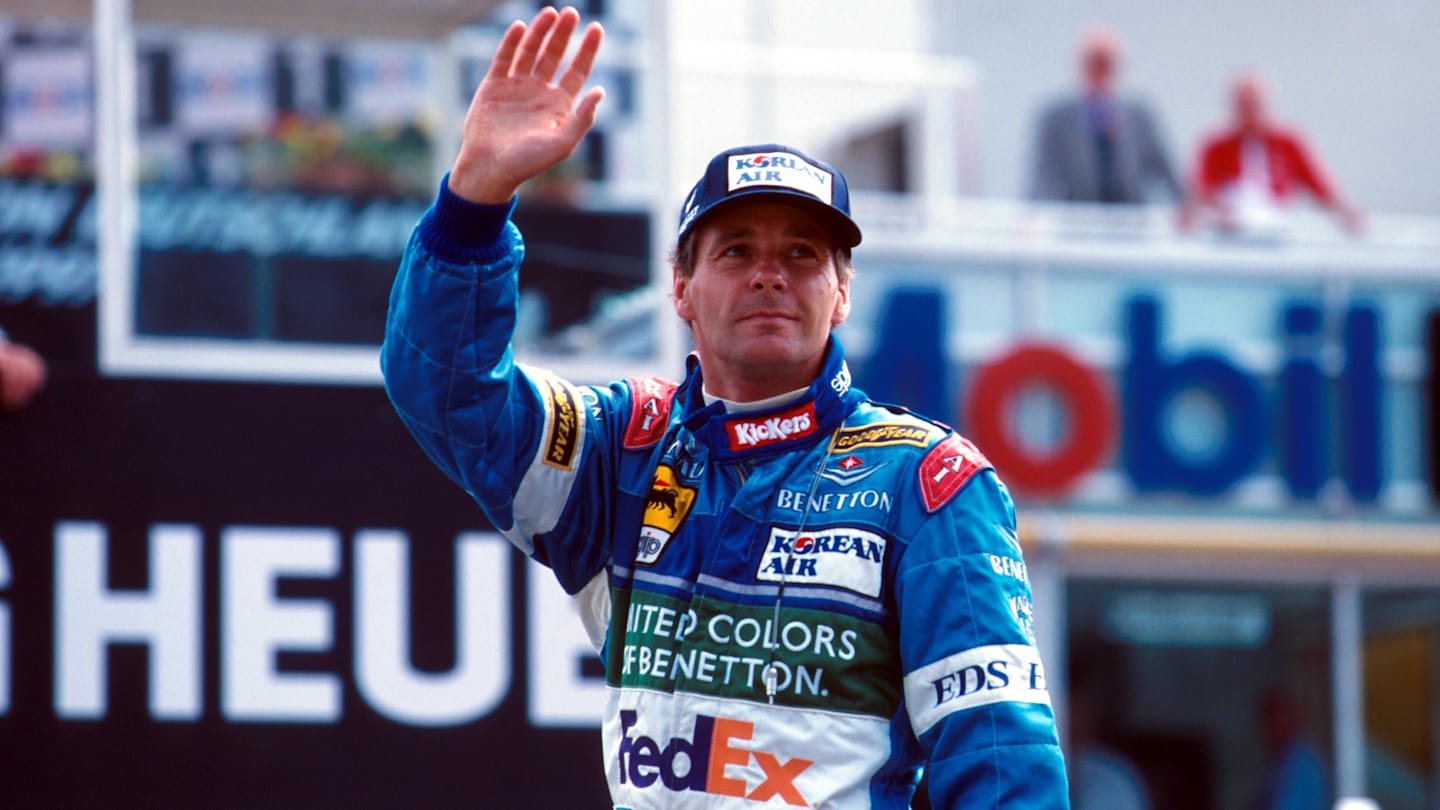 Gerhard Berger (AUT) receives a warm welcome following a three race break recovering from sinus