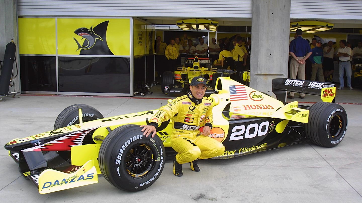 Jean Alesi(FRA) Jordan Honda EJ11 celebrates his up and coming 200th Grand Prix. United States