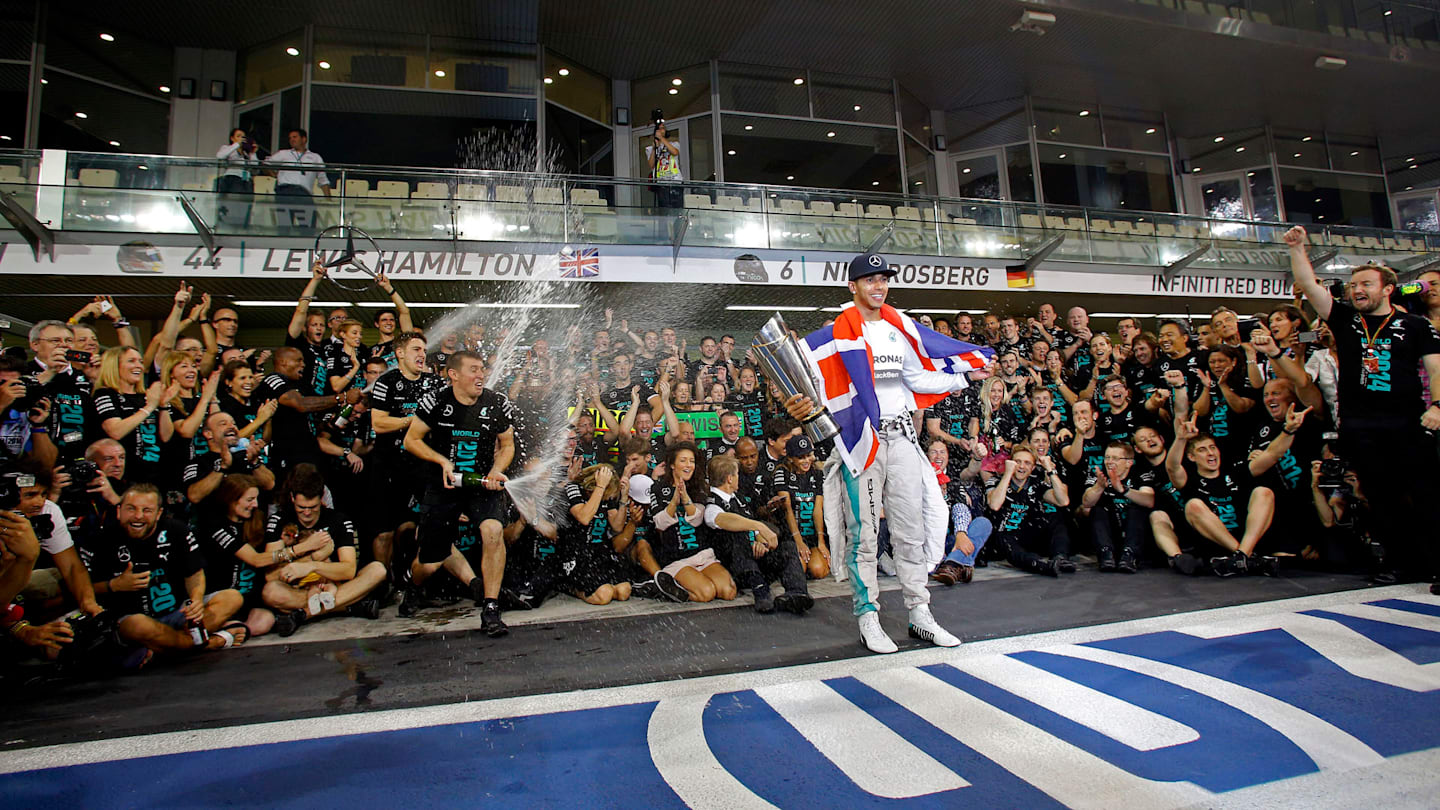 www.sutton-images.com  Lewis Hamilton (GBR) Mercedes AMG F1 celebrates with the team. Formula