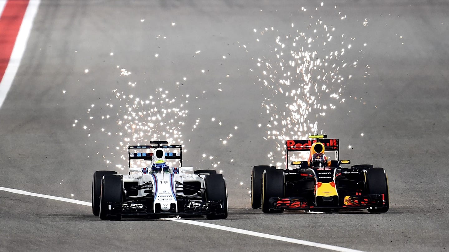 www.sutton-images.com  Felipe Massa (BRA) Williams FW38 and Daniil Kvyat (RUS) Red Bull Racing