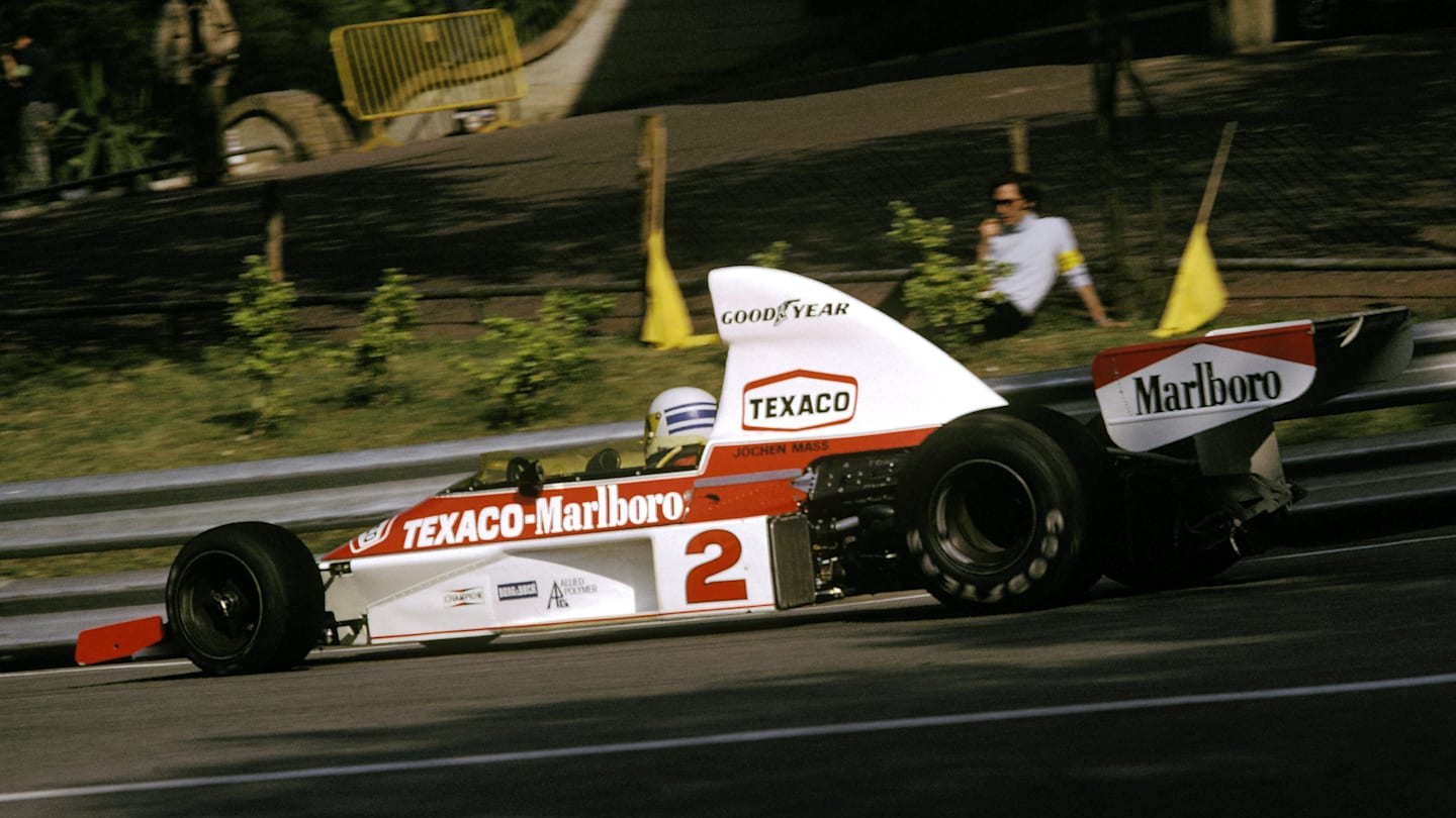 Jochen Mass (GER) McLaren M23 steered clear of the chaos around him to claim his first GP victory