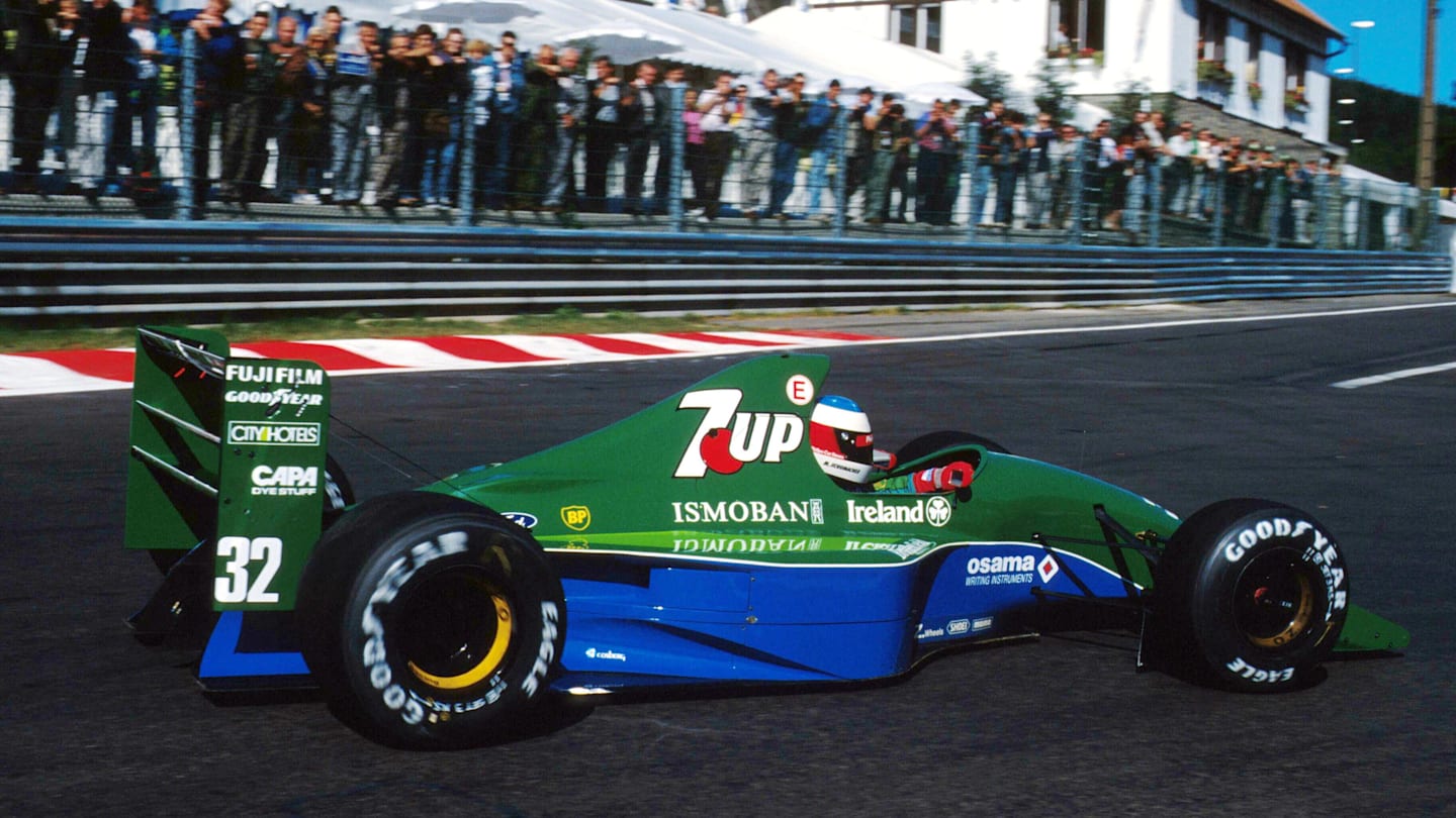 Bertrand Gachot's replacement driver Michael Schumacher (GER), Jordan 191,  qualified 7th for his first race but retired after a clutch problem at the start.
Belgian Grand Prix, Spa, 25 August 1991 © Sutton Motorsport Images