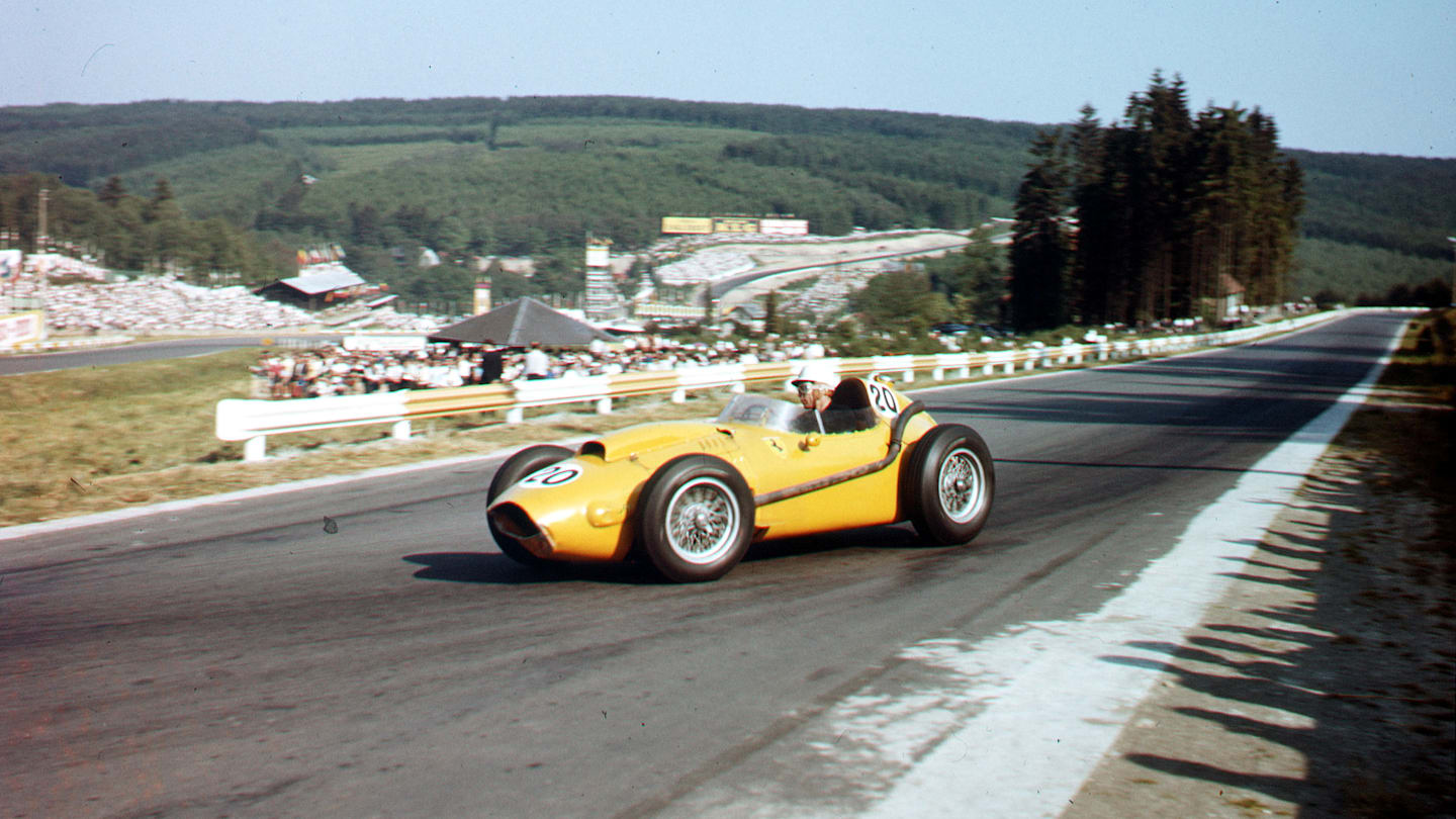 Spa-Francorchamps, Belgium. 13-15 June 1958. Olivier Gendenbeien (Ferrari Dino 246) 6th