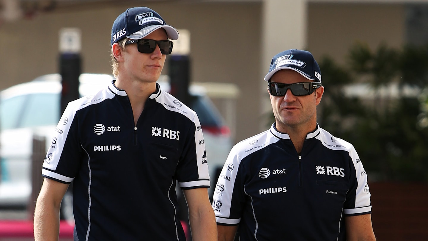 (L to R): Nico Hulkenberg (GER) Williams and Rubens Barrichello (BRA) Williams.  Formula One