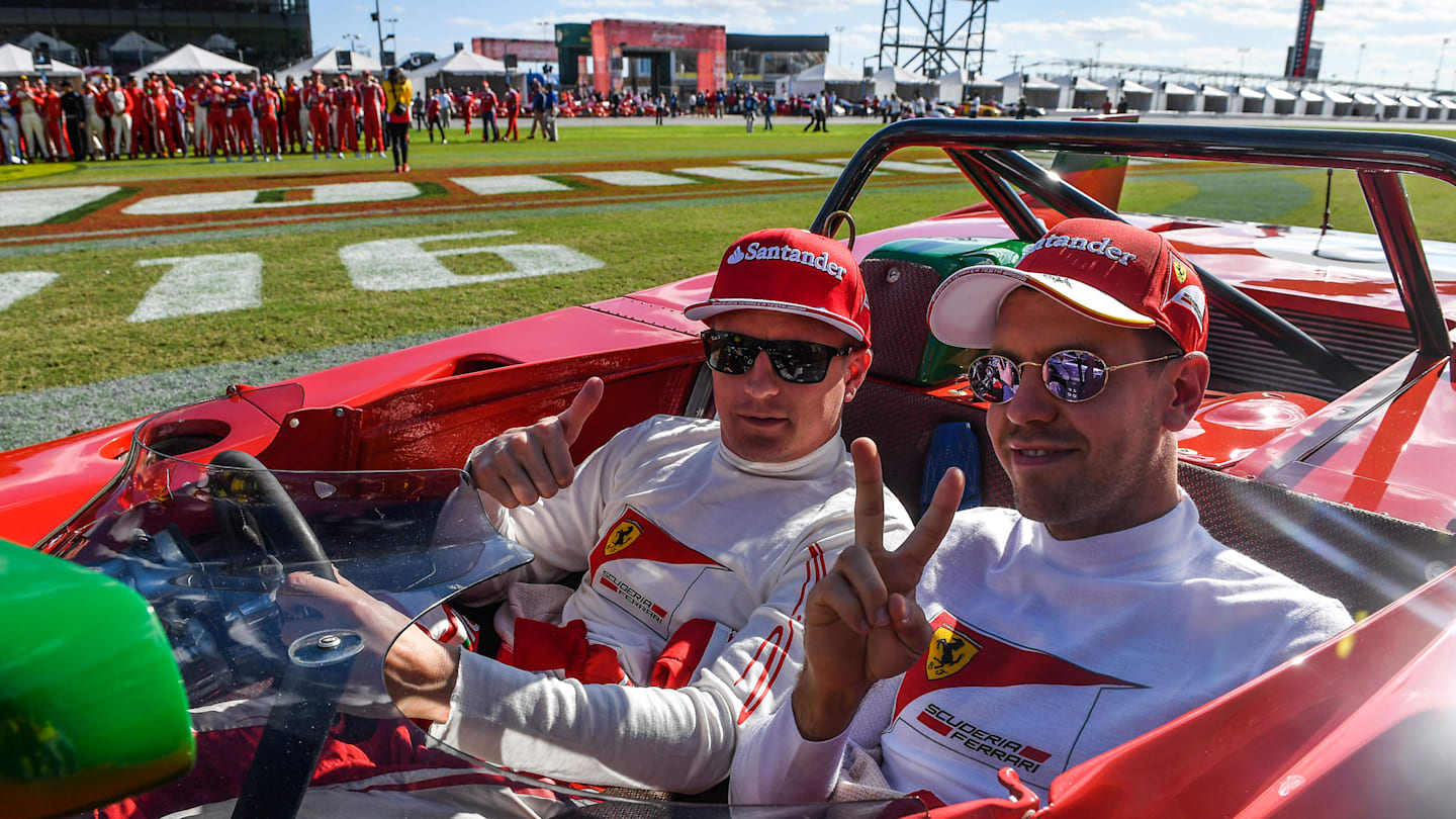 Sebastian Vettel and Kimi Raikkonen at Ferrari’s Finali Mondiali event, Daytona International Speedway, Florida, USA, December 2016 © Ferrari