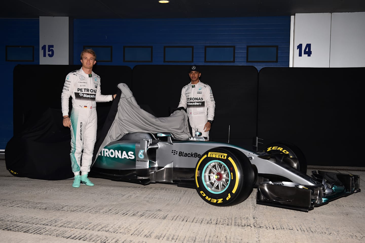 Nico Rosberg (GER) Mercedes AMG F1 and Lewis Hamilton (GBR) Mercedes AMG F1 unveil the Mercedes AMG