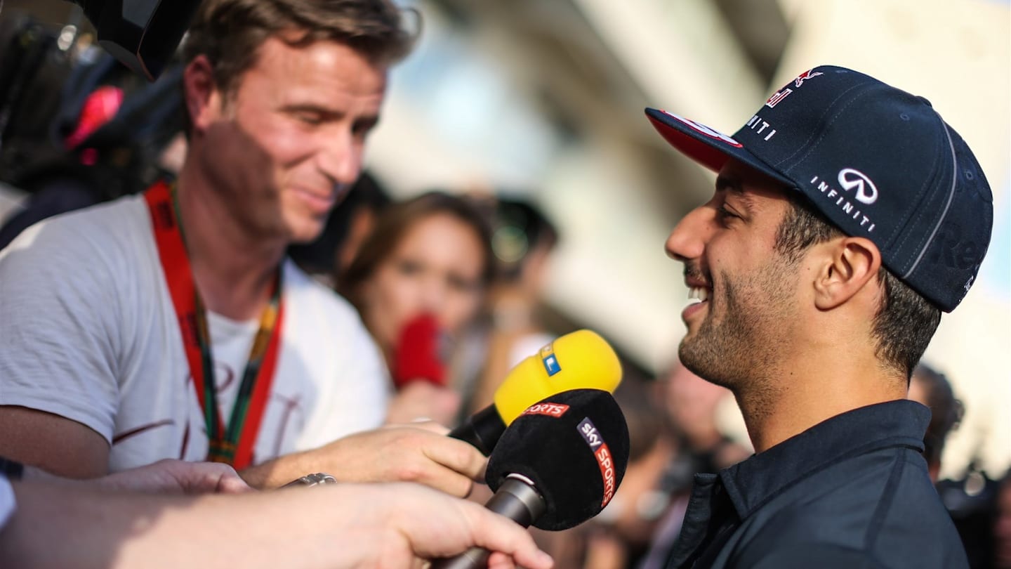 Daniel Ricciardo (AUS) Red Bull Racing talking to the media at Formula One World Championship,