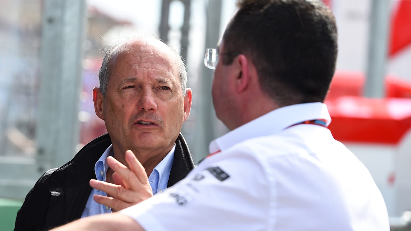 Ron Dennis (GBR) McLaren Executive Chairman and Eric Boullier (FRA) McLaren Racing Director with