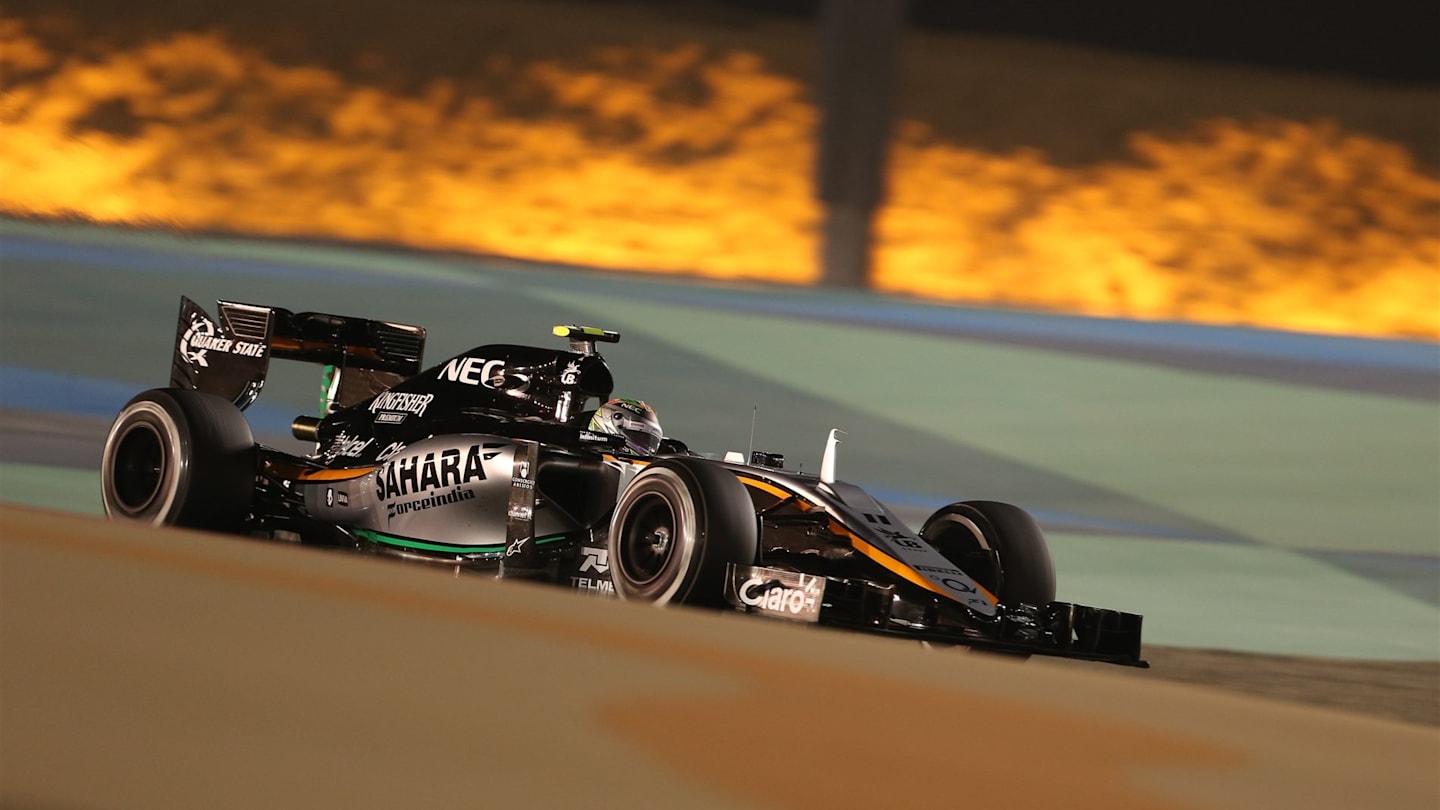 Sergio Perez (MEX) Force India VJM08 at Formula One World Championship, Rd4, Bahrain Grand Prix Practice, Bahrain International Circuit, Sakhir, Bahrain, Friday 17 April 2015. © Sutton Motorsport Images