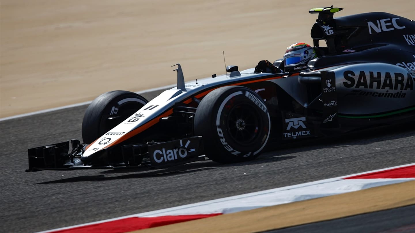 Sergio Perez (MEX) Force India VJM08 at Formula One World Championship, Rd4, Bahrain Grand Prix Practice, Bahrain International Circuit, Sakhir, Bahrain, Friday 17 April 2015. © Sutton Motorsport Images