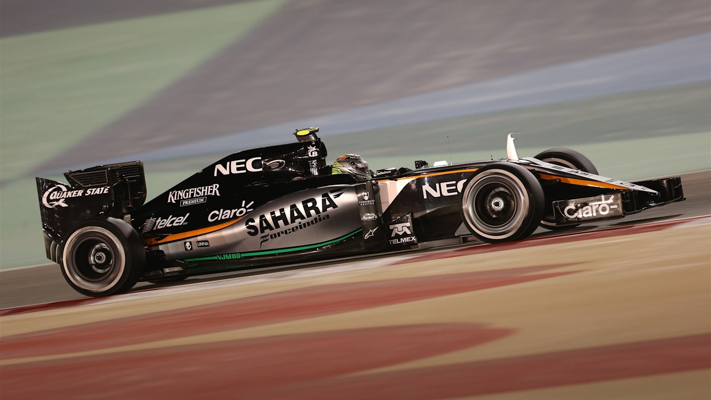 Sergio Perez (MEX) Force India VJM08 at Formula One World Championship, Rd4, Bahrain Grand Prix Practice, Bahrain International Circuit, Sakhir, Bahrain, Friday 17 April 2015. © Sutton Motorsport Images