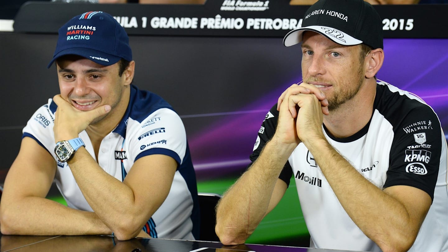 Felipe Massa (BRA) Williams and Jenson Button (GBR) McLaren in the press conference at Formula One