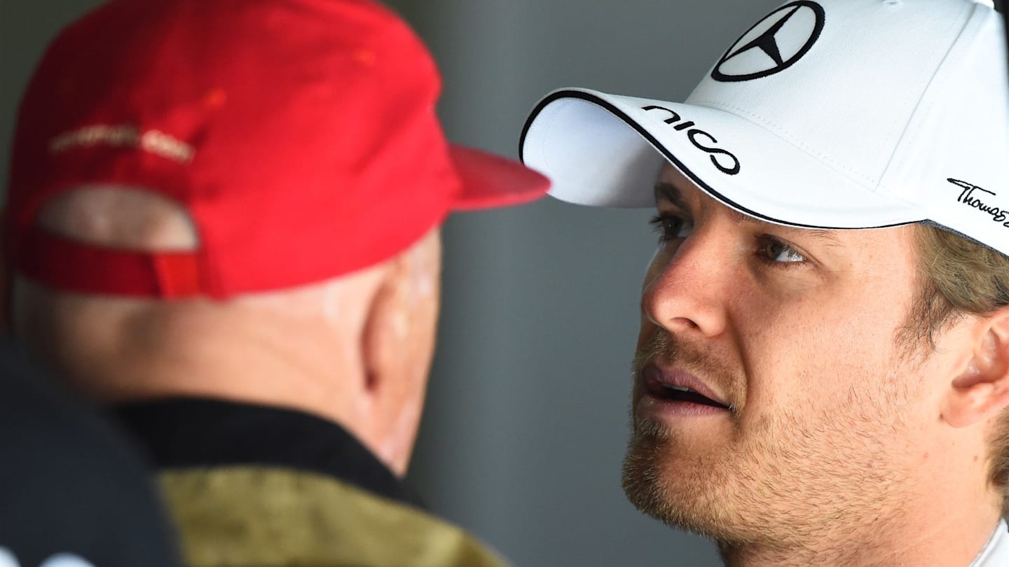 Niki Lauda (AUT) Mercedes AMG F1 Non-Executive Chairman and Nico Rosberg (GER) Mercedes AMG F1 at