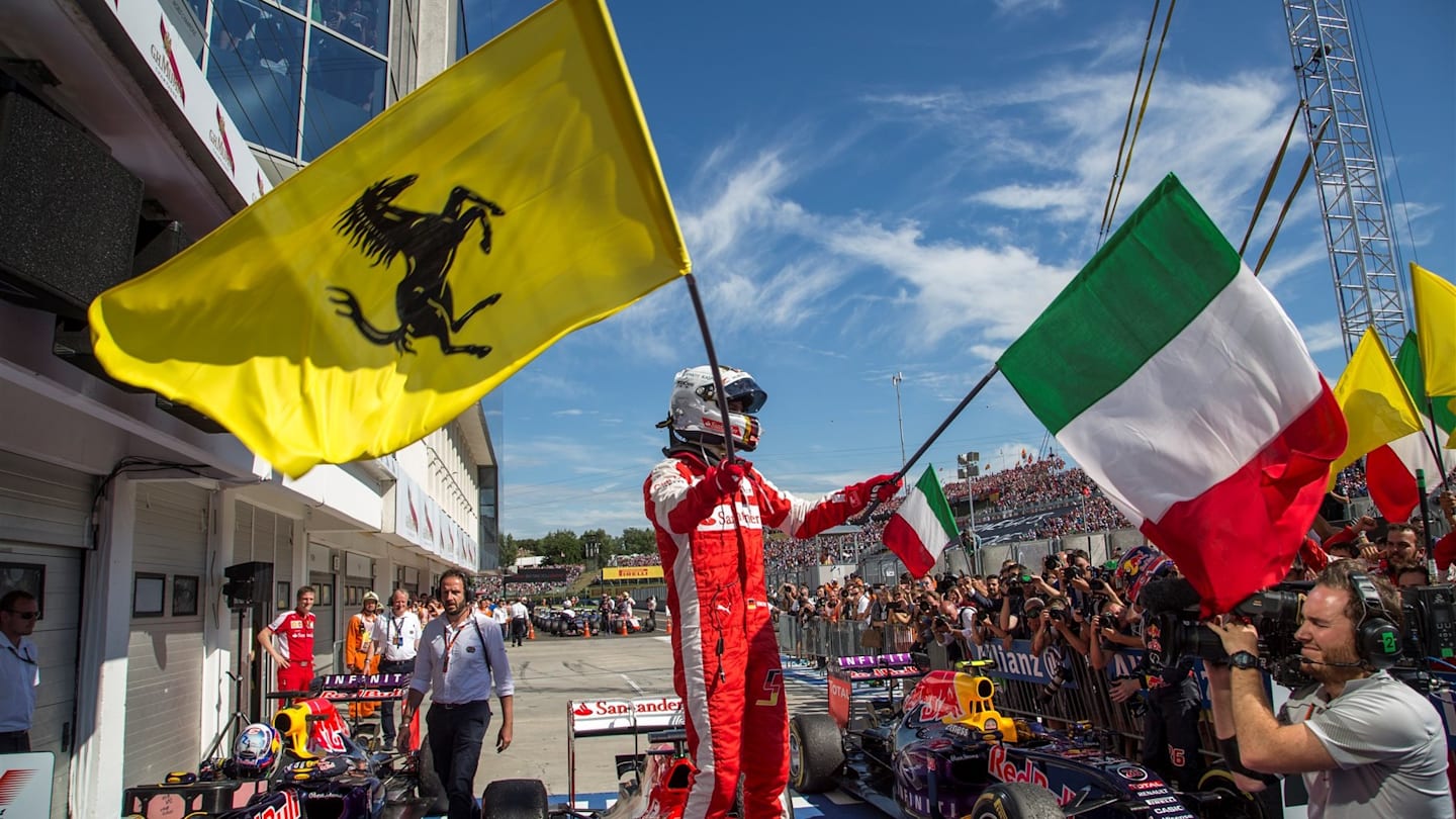 Race winner Sebastian Vettel (GER) Ferrari celebrates in parc ferme at Formula One World