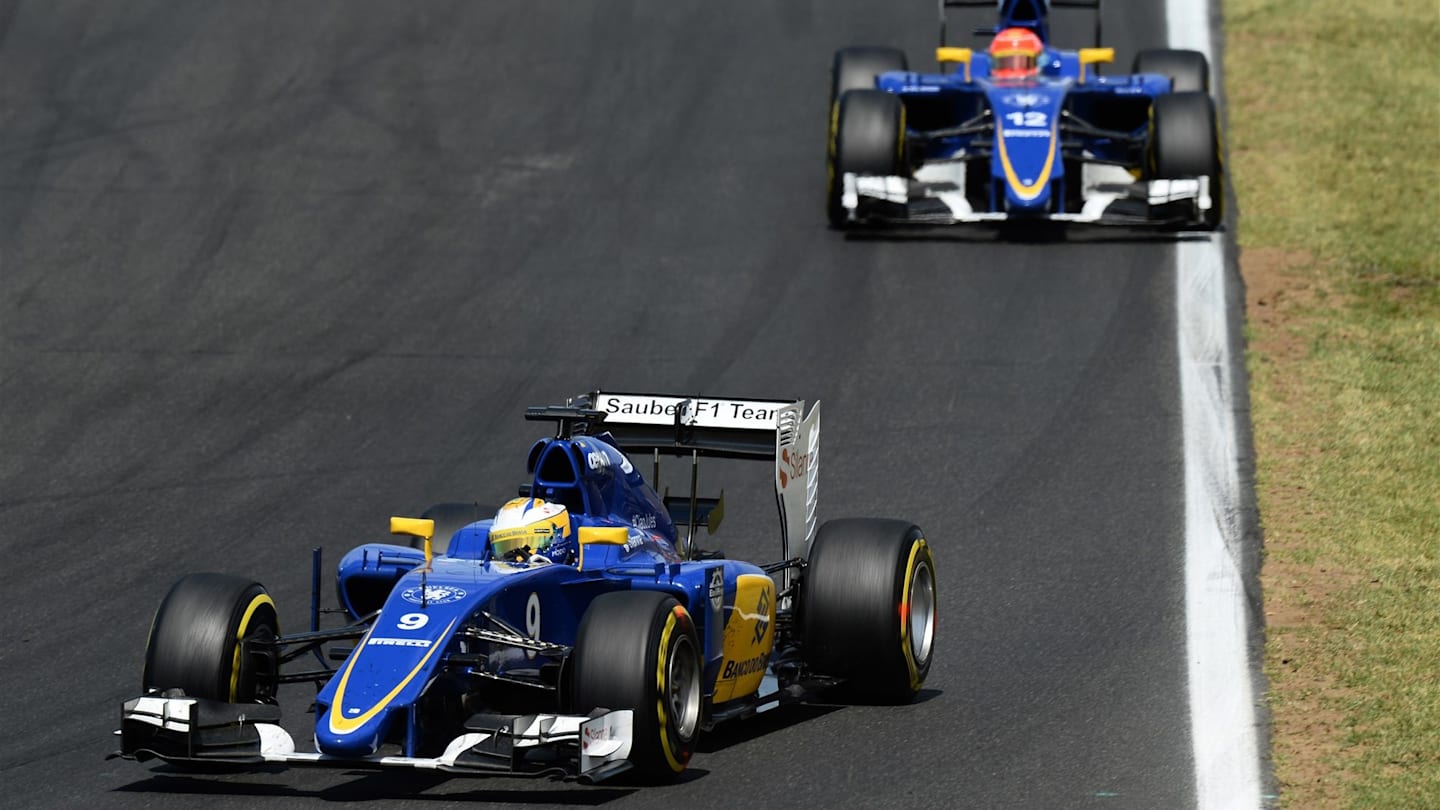 Marcus Ericsson (SWE) Sauber C34 leads Felipe Nasr (BRA) Sauber C34 at Formula One World