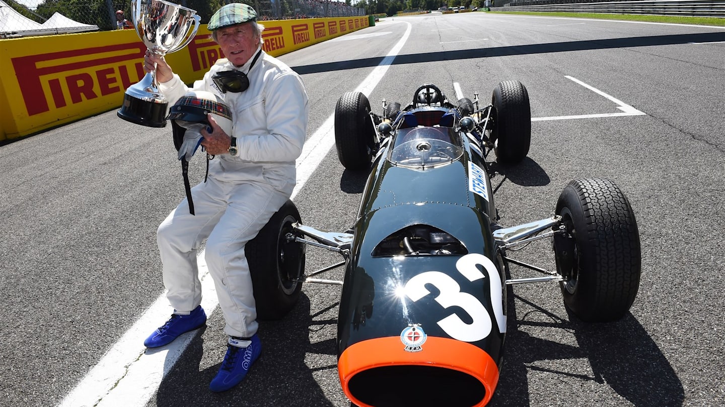 Jackie Stewart (GBR) demonstrates his 1965 Italian Grand Prix winning BRM P261 at Formula One World