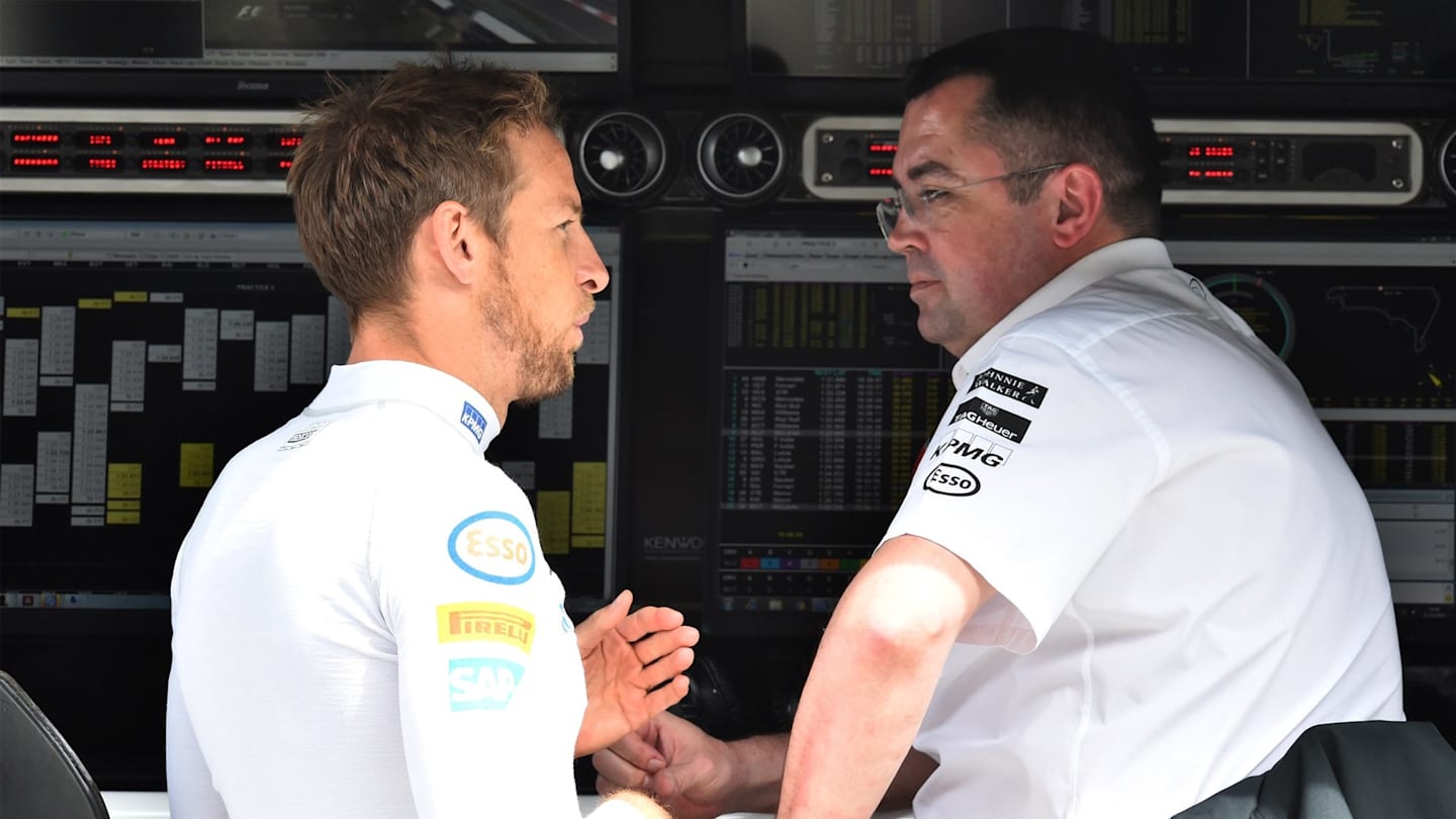 Jenson Button (GBR) McLaren ande Eric Boullier (FRA) McLaren Racing Director at Formula One World