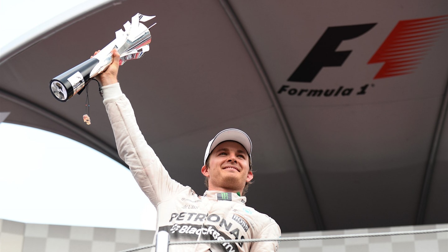 Race winner Nico Rosberg (GER) Mercedes AMG F1 celebrates on the podium at Formula One World Championship, Rd17, Mexican Grand Prix, Race, Circuit Hermanos Rodriguez, Mexico City, Mexico, Sunday 1  November 2015. © Sutton Motorsport Images