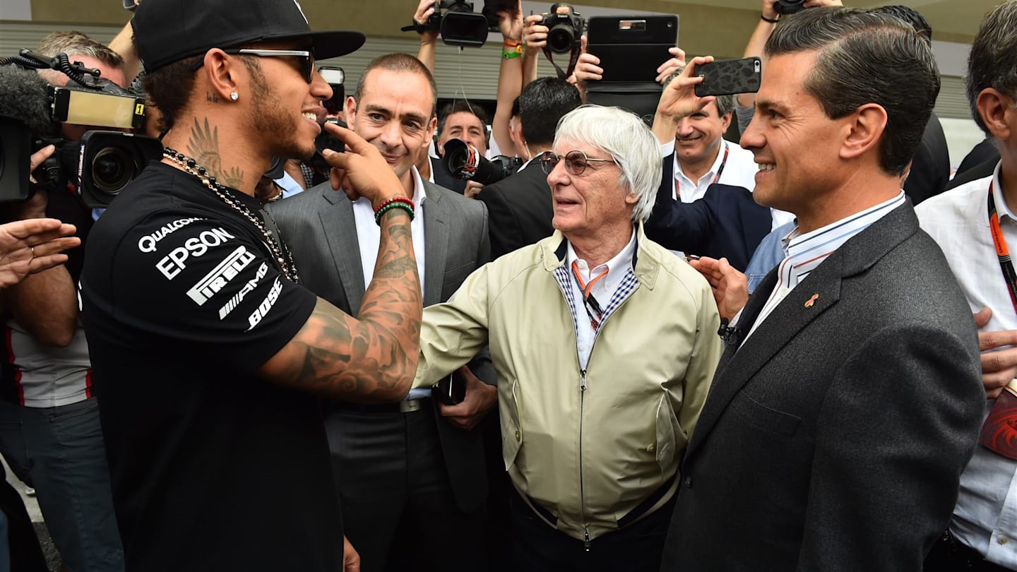 Pena Nieto (MEX) Mexican President, Bernie Ecclestone (GBR) CEO Formula One Group (FOM) and Lewis
