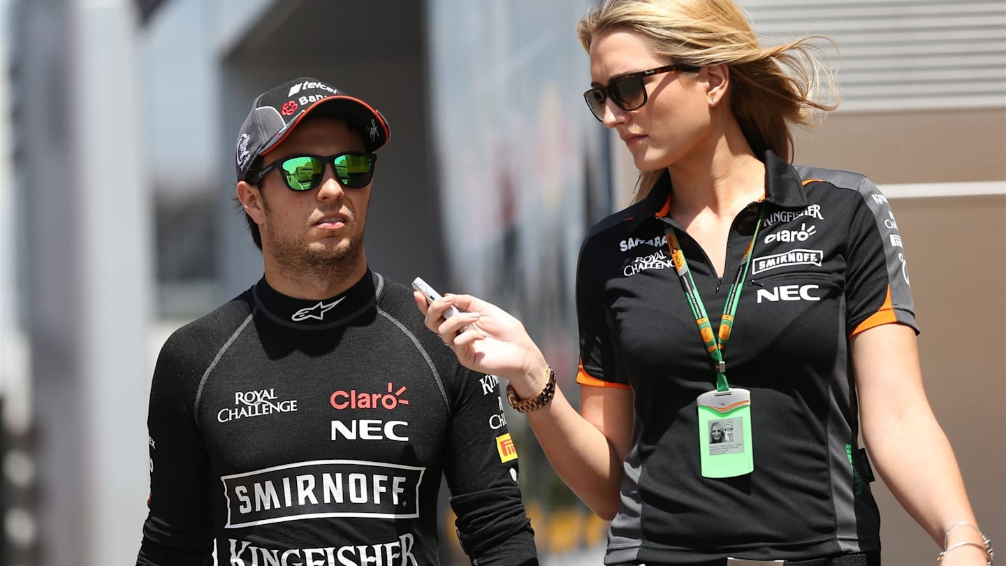 Sergio Perez (MEX) Force India gives an interview at Formula One World Championship, Rd5, Spanish Grand Prix Qualifying, Barcelona, Spain, Saturday 9 May 2015. © Sutton Motorsport Images