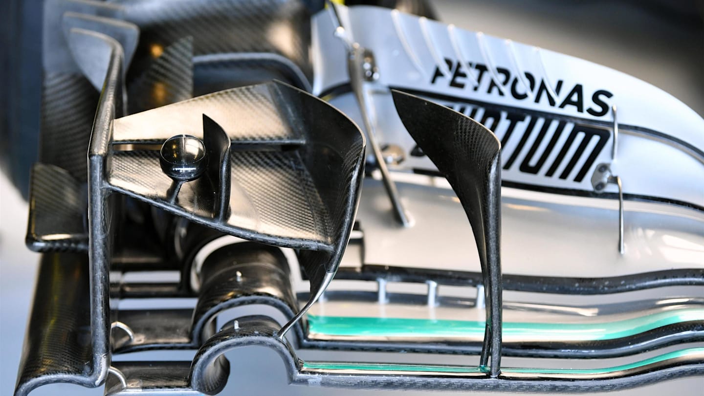 Mercedes-Benz F1 W07 Hybrid front wing detail at Formula One World Championship, Rd21, Abu Dhabi Grand Prix, Practice, Yas Marina Circuit, Abu Dhabi, UAE, Friday 25 November 2016. © Sutton Images