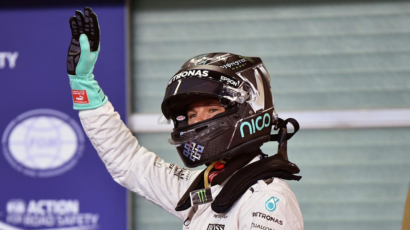 Nico Rosberg (GER) Mercedes AMG F1 celebrates in parc ferme at Formula One World Championship, Rd21, Abu Dhabi Grand Prix, Qualifying, Yas Marina Circuit, Abu Dhabi, UAE, Saturday 26 November 2016. © Sutton Images