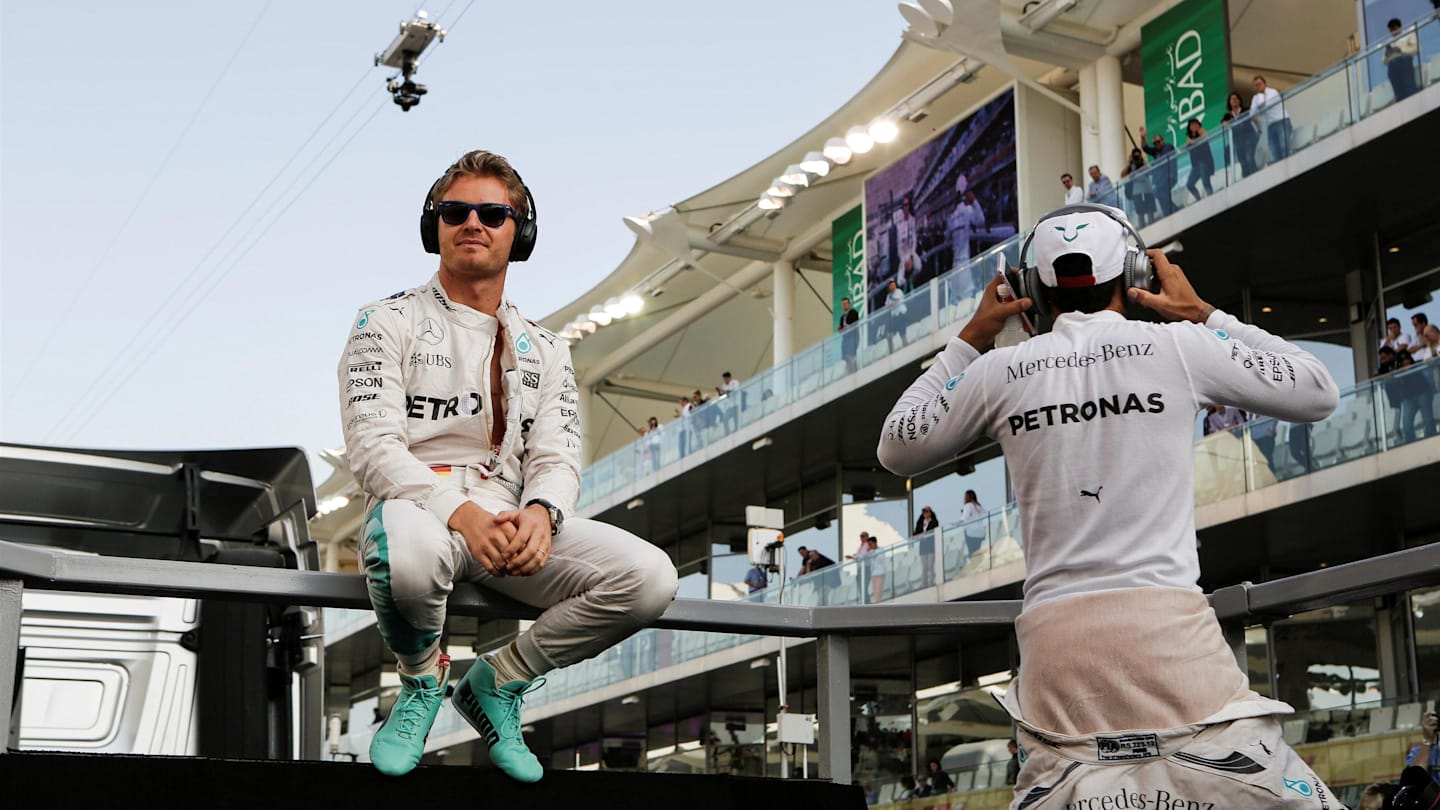 Nico Rosberg (GER) Mercedes AMG F1 and Lewis Hamilton (GBR) Mercedes AMG F1 on the drivers parade at Formula One World Championship, Rd21, Abu Dhabi Grand Prix, Race, Yas Marina Circuit, Abu Dhabi, UAE, Sunday 27 November 2016. © Sutton Images