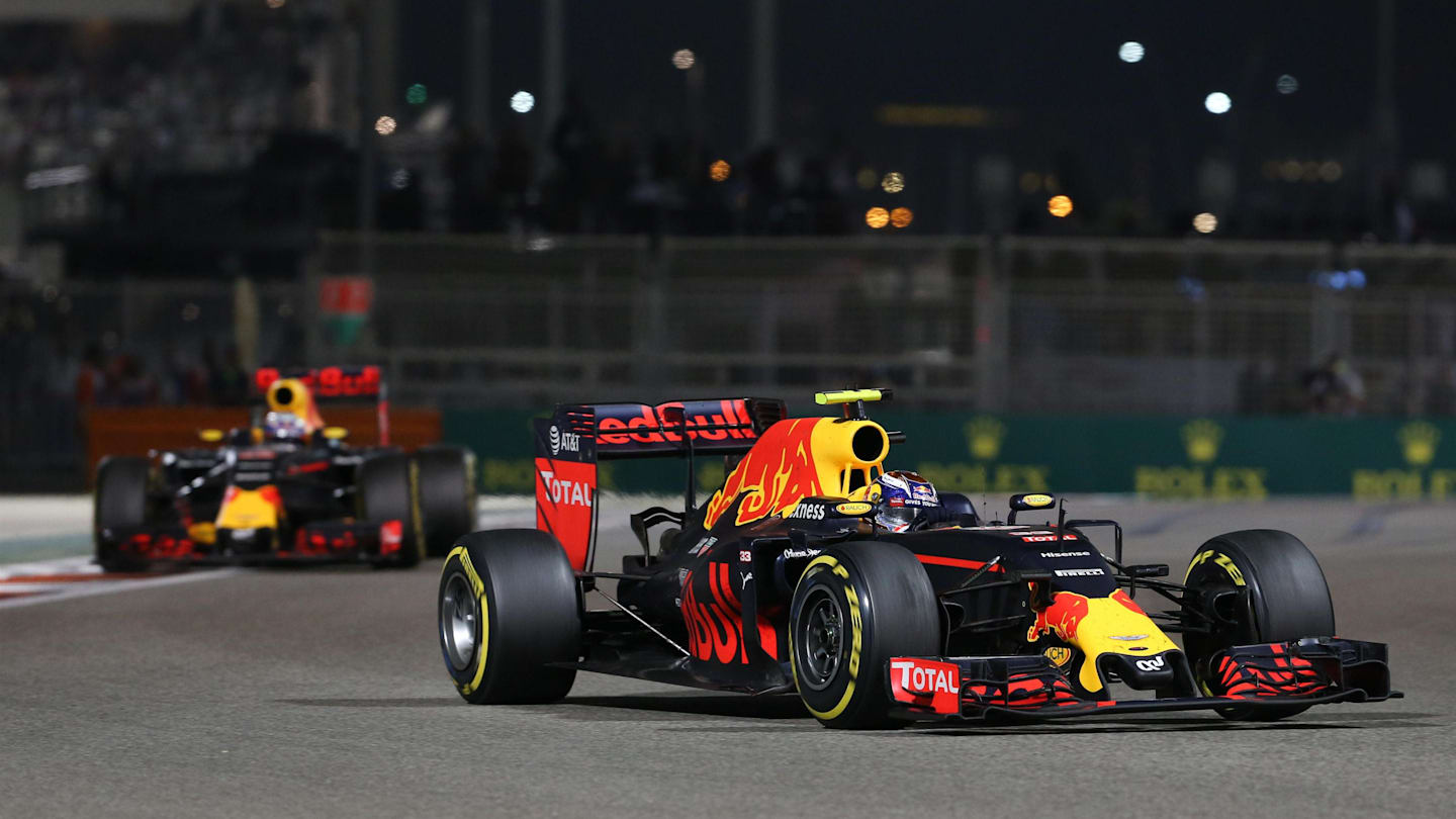 Max Verstappen (NED) Red Bull Racing RB12 Daniel Ricciardo (AUS) Red Bull Racing RB12 at Formula