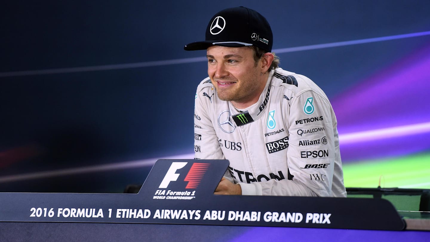 World Champion Nico Rosberg (GER) Mercedes AMG F1 in the Press Conference at Formula One World Championship, Rd21, Abu Dhabi Grand Prix, Race, Yas Marina Circuit, Abu Dhabi, UAE, Sunday 27 November 2016. © Sutton Images