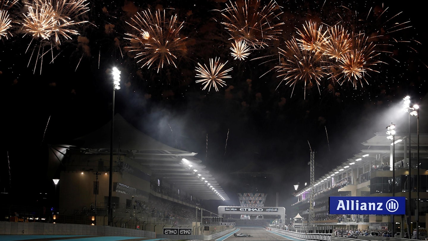 The car of World Champion Nico Rosberg (GER) Mercedes-Benz F1 W07 Hybrid and fireworks at Formula One World Championship, Rd21, Abu Dhabi Grand Prix, Race, Yas Marina Circuit, Abu Dhabi, UAE, Sunday 27 November 2016. © Sutton Images